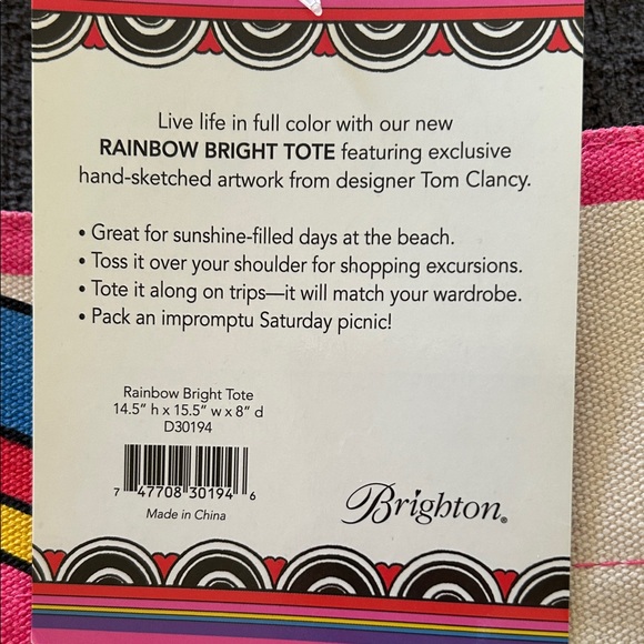 Brighton Pink and Blue Circular Pattern Tote Rainbow bright tote - Picture 3 of 7